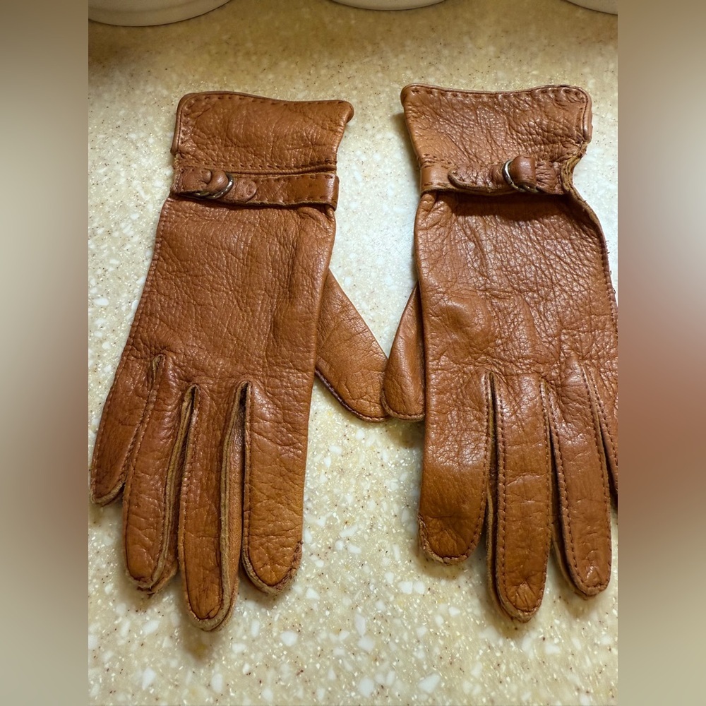 Vintage Grandoe Bill Blass Tan Brown Leather Driving Gloves Sz 6.5 Sz M/L